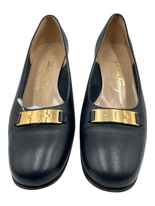 Salvatore Ferragamo Shoe Size 6.5 Navy Coated Leather Round Toe Sandals Navy / 6.5