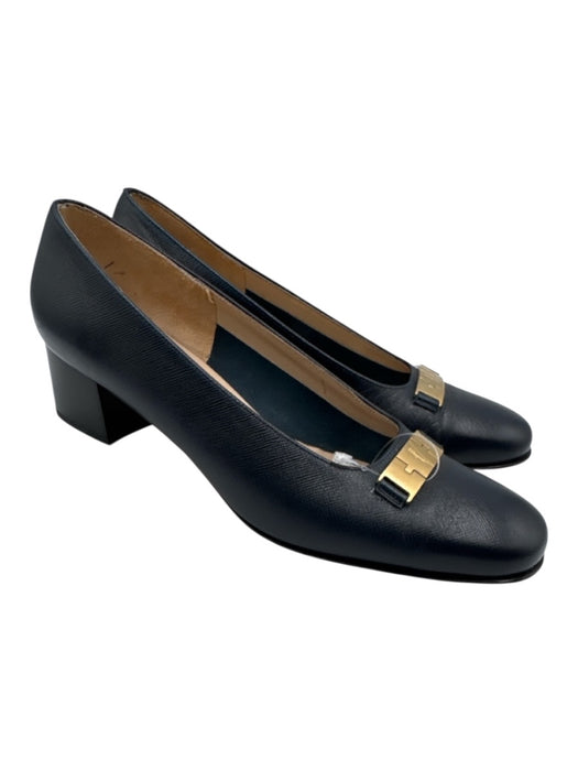 Salvatore Ferragamo Shoe Size 6.5 Navy Coated Leather Round Toe Sandals Navy / 6.5