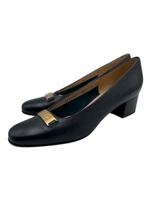 Salvatore Ferragamo Shoe Size 6.5 Navy Coated Leather Round Toe Sandals Navy / 6.5