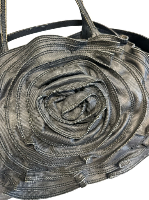 Valentino Garavani Black Denim Shoulder Bag Magnetic Close Rose Applique Bag Black