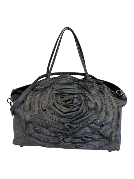 Valentino Garavani Black Denim Shoulder Bag Magnetic Close Rose Applique Bag Black