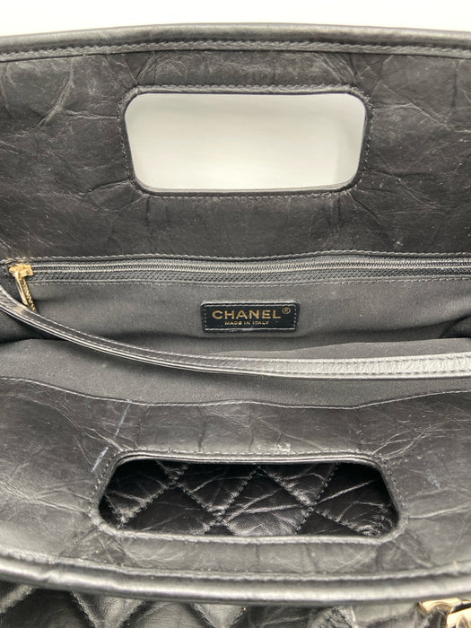 Chanel Black Leather Aged Calfskin Charms Chain Tote Bag