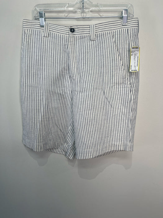 Etro Size 48 White & Navy Linen Striped Khakis Men's Shorts