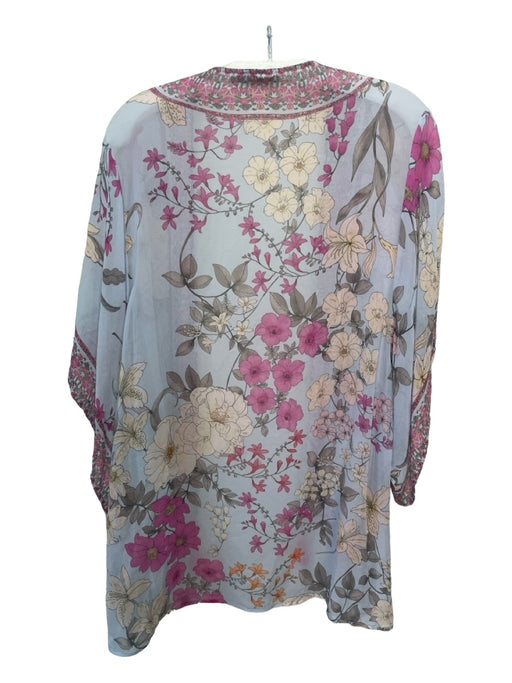 Johnny Was Size XS Blue & Pink Floral Kaftan Sheer Open Front Cardigan Blue & Pink / XS