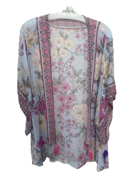 Johnny Was Size XS Blue & Pink Floral Kaftan Sheer Open Front Cardigan Blue & Pink / XS