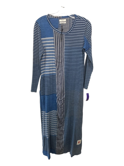 Billy Reid Size S Blue & White Cotton Striped Fabric Block Long Sleeve Dress Blue & White / S