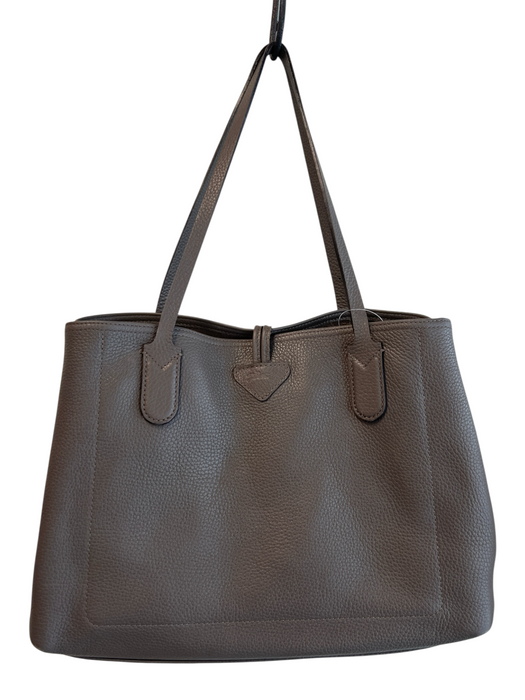 Longchamp Gray Leather Pebbled Open Middle Shoulder Bag Tote Bag Gray / M