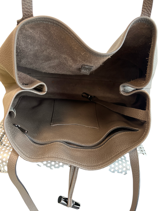 Longchamp Gray Leather Pebbled Open Middle Shoulder Bag Tote Bag Gray / M