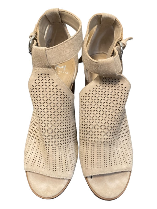 Marc Fisher Shoe Size 9 Tan Suede Block Heel Perforated Ankle Strap Shoes Tan / 9