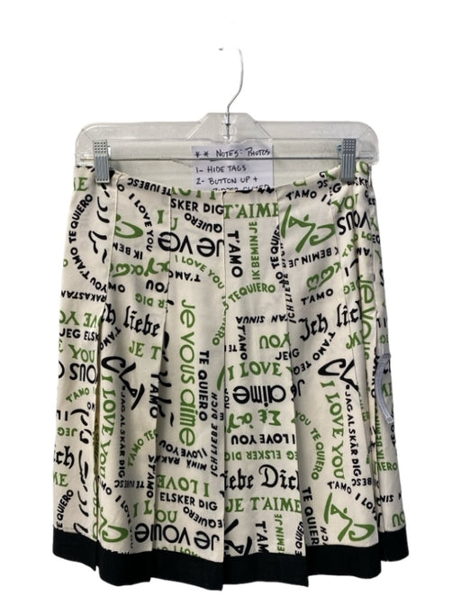 Trina Turk Size 0 White, Black & Green Silk Graphic Pleat Detail Side Zip Skirt White, Black & Green / 0
