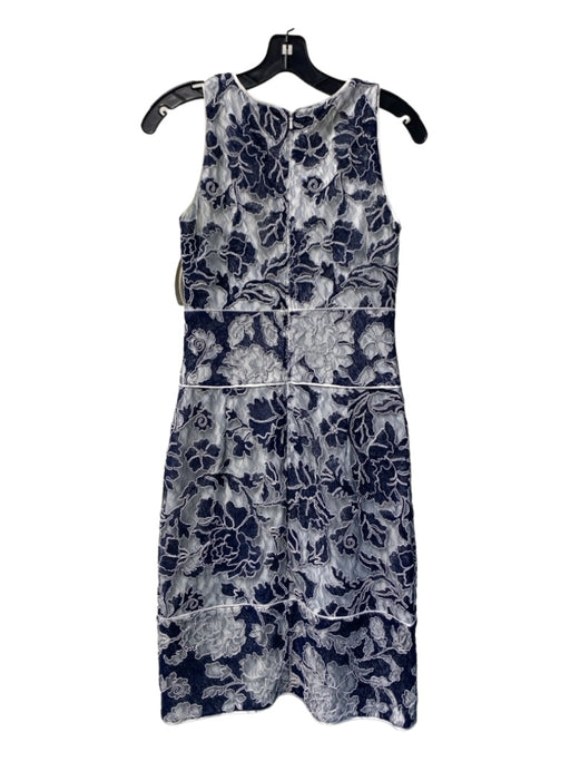 Tadashi Shoji Size 4 Navy & white Polyester Lace Overlay Midi Sleeveless Dress Navy & white / 4