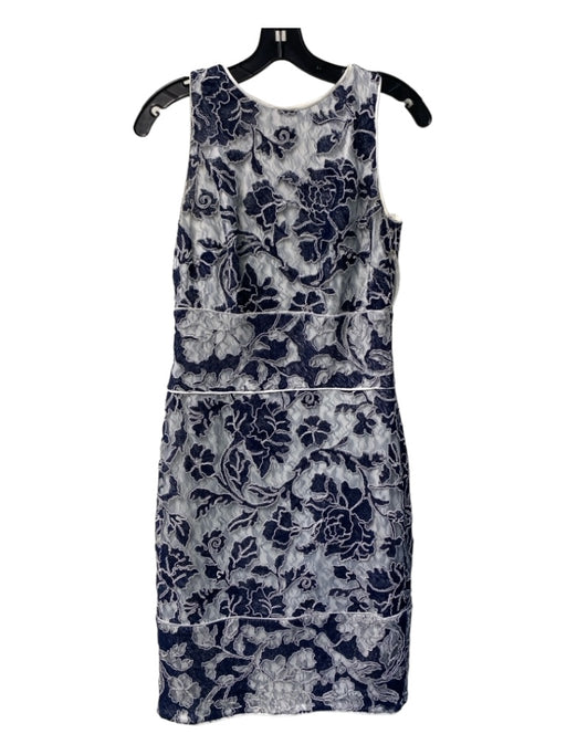 Tadashi Shoji Size 4 Navy & white Polyester Lace Overlay Midi Sleeveless Dress Navy & white / 4