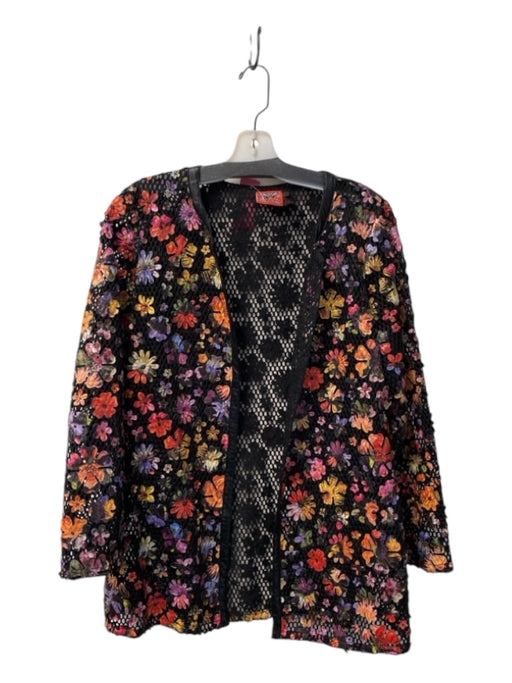 Simon Chang Size 8 Black & Multi Polyester Round Neck Open Front Jacket Black & Multi / 8