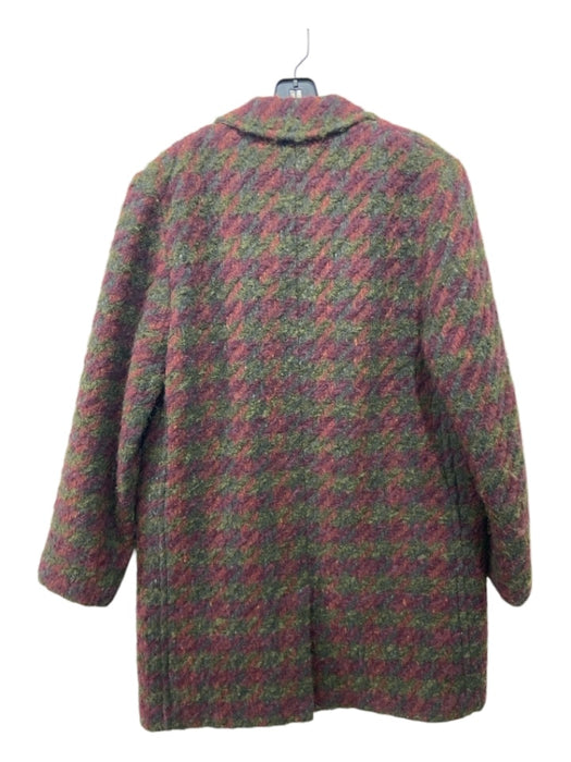 Billy Reid Size Large Petite Red, Green & Purple Wool Blend Striped Button Coat Red, Green & Purple / Large Petite