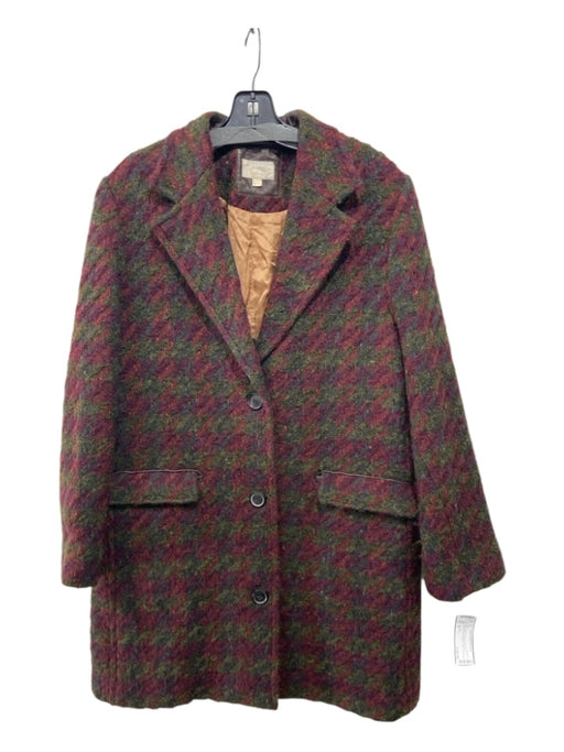 Billy Reid Size Large Petite Red, Green & Purple Wool Blend Striped Button Coat Red, Green & Purple / Large Petite