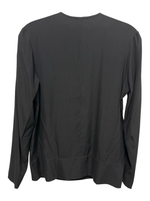 Maria + Cornejo Size 8 Black Silk Blend Surplice V Neck Long Sleeve Top Black / 8
