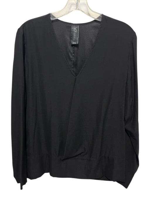 Maria + Cornejo Size 8 Black Silk Blend Surplice V Neck Long Sleeve Top Black / 8