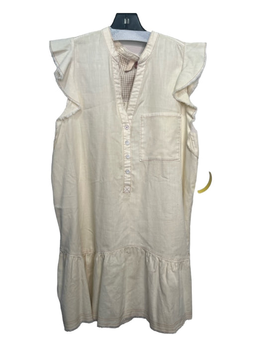 Pilcro Size Large Cream Cotton Ruffle Cap Sleeve Button Front pocket Dress Cream / Large
