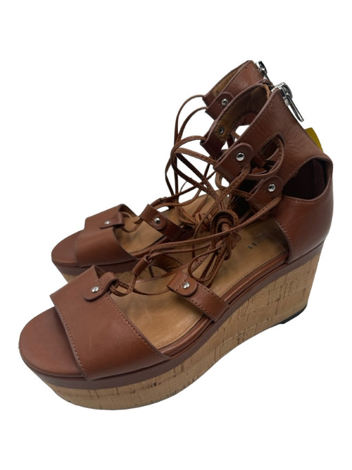 Coach Shoe Size 6 Brown Leather Platform Wedge Back Zip Tie Straps Sandals Brown / 6