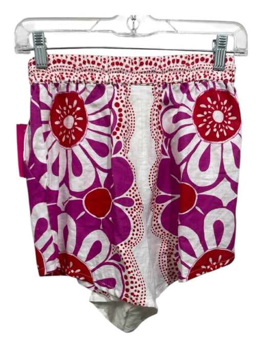 Farm Rio Size XS Pink, White, Red Linen Blend Elastic Waist Flower Shorts Pink, White, Red / XS