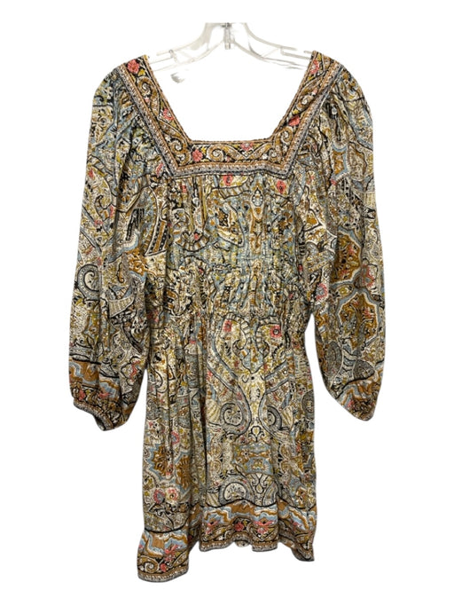 Cleobella Size S Beige, Orange, Blue Cotton Square Neck Mixed Floral Dress Beige, Orange, Blue / S