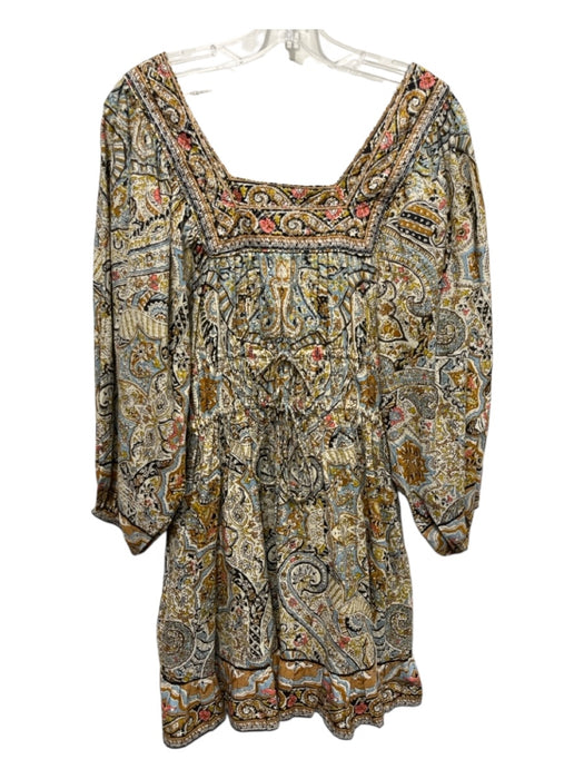 Cleobella Size S Beige, Orange, Blue Cotton Square Neck Mixed Floral Dress Beige, Orange, Blue / S