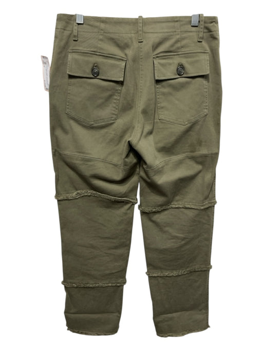 TWP Size 6 Olive Green Cotton Twill Knee Patch Fray Detail Straight Leg Pants Olive Green / 6