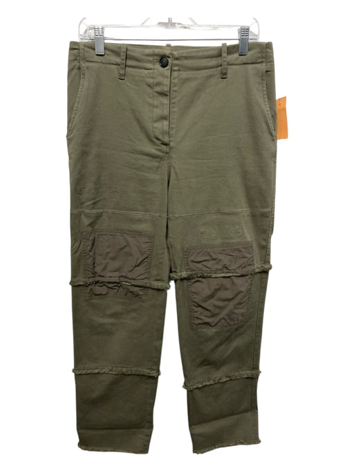 TWP Size 6 Olive Green Cotton Twill Knee Patch Fray Detail Straight Leg Pants Olive Green / 6