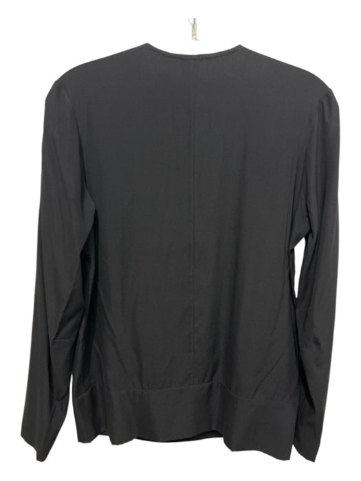 Maria + Cornejo Size 8 Black Silk Blend Surplice V Neck Long Sleeve Top Black / 8