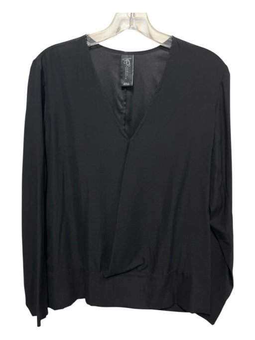 Maria + Cornejo Size 8 Black Silk Blend Surplice V Neck Long Sleeve Top Black / 8