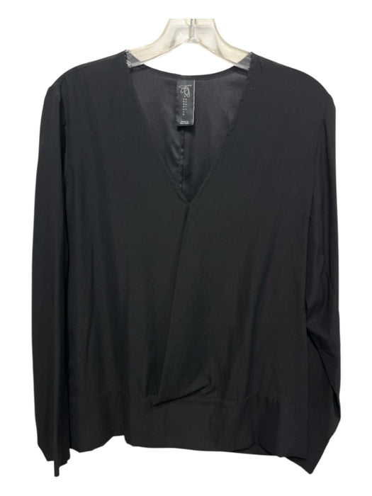 Maria + Cornejo Size 8 Black Silk Blend Surplice V Neck Long Sleeve Top Black / 8