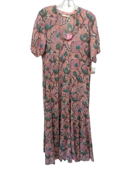 Lola Australia Size M Pink, Green & Multi Print Cotton Metallic Thread Dress Pink, Green & Multi Print / M