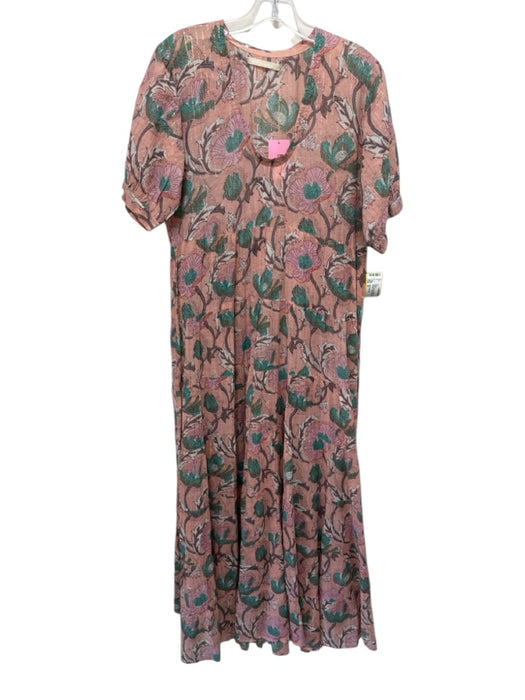 Lola Australia Size M Pink, Green & Multi Print Cotton Metallic Thread Dress Pink, Green & Multi Print / M