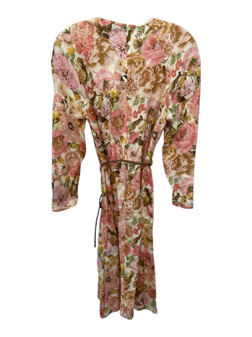 Zimmermann Size 2 Pink, Brown & Multi Floral V Neck Long Sleeve Dress Pink, Brown & Multi / 2