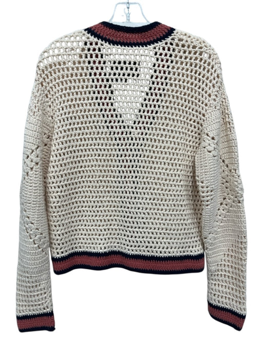 RE/DONE Size XS Beige, Blue & Red Cotton Chunky Knit Color Block V Neck Sweater Beige, Blue & Red / XS