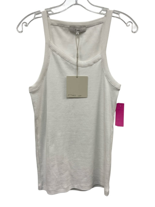 Tibi Size M White Cotton Sleeveless Tank Rib Knit Scoop Neck Top White / M