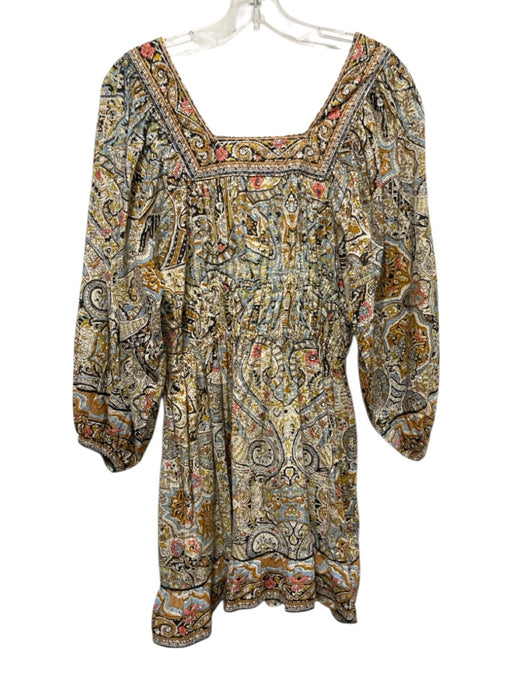 Cleobella Size S Beige, Orange, Blue Cotton Square Neck Mixed Floral Dress Beige, Orange, Blue / S