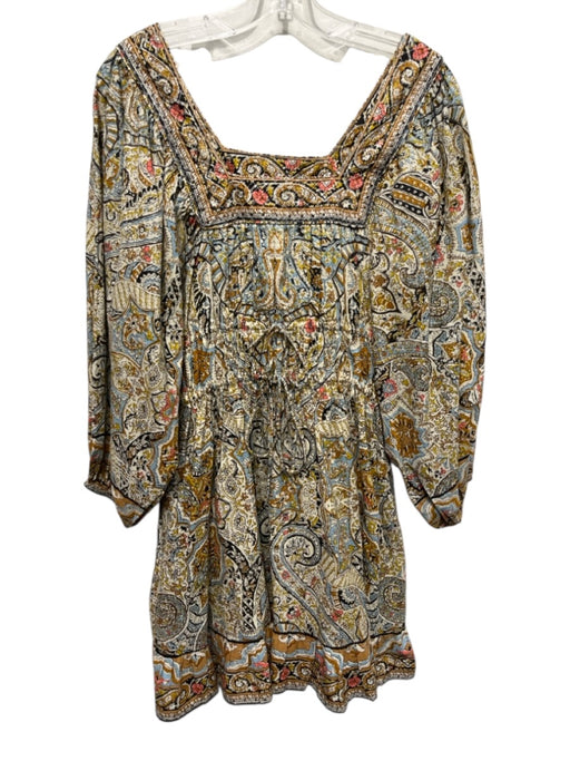 Cleobella Size S Beige, Orange, Blue Cotton Square Neck Mixed Floral Dress Beige, Orange, Blue / S