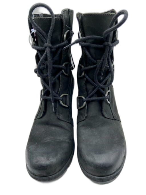 Sorel Shoe Size 8 Black Leather Wedge Heeled Lace Up Ankle Boots Black / 8