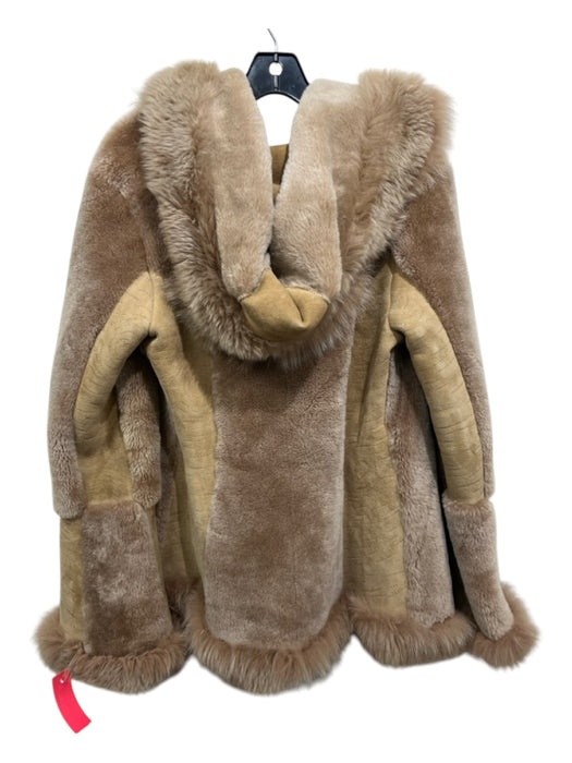 Alpine Cashmere Size M Tan Brown Suede & Shearling Hood Shimmer Detail Coat Tan Brown / M