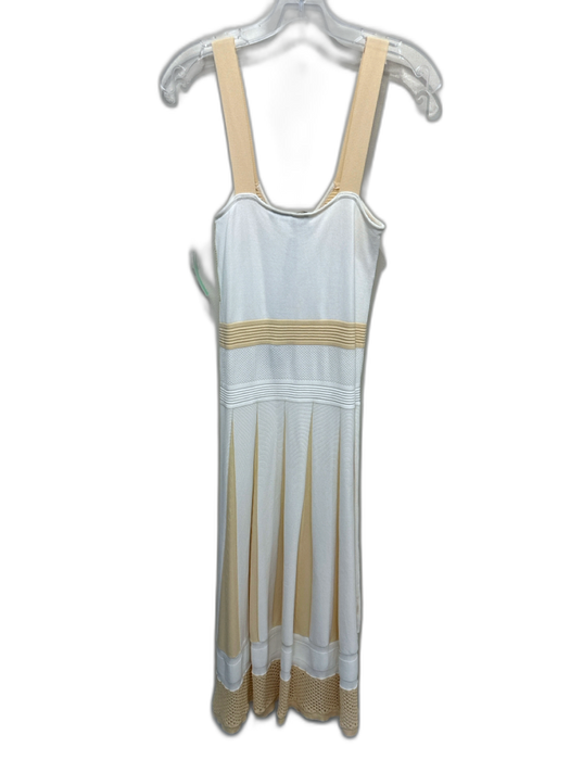 Pinko Size M Tan & White Poliamide Knit Pattern Block Performated Hem Dress Tan & White / M