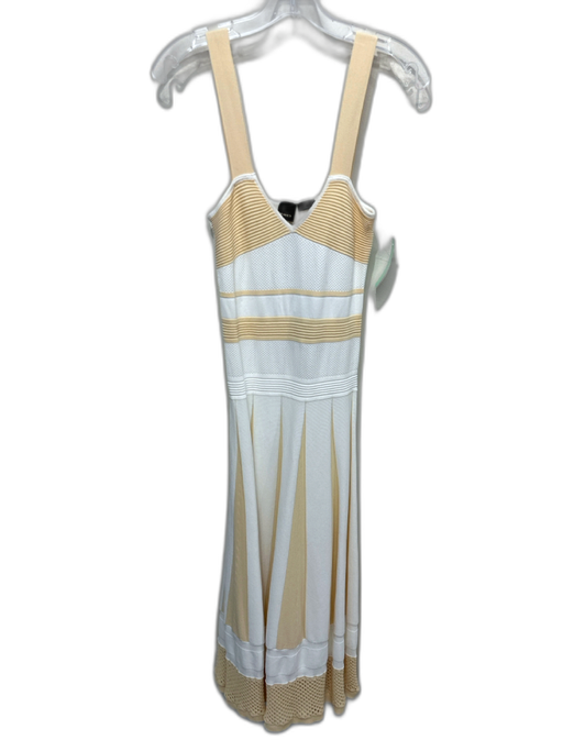 Pinko Size M Tan & White Poliamide Knit Pattern Block Performated Hem Dress Tan & White / M
