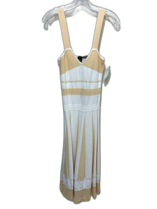 Pinko Size M Tan & White Poliamide Knit Pattern Block Performated Hem Dress Tan & White / M