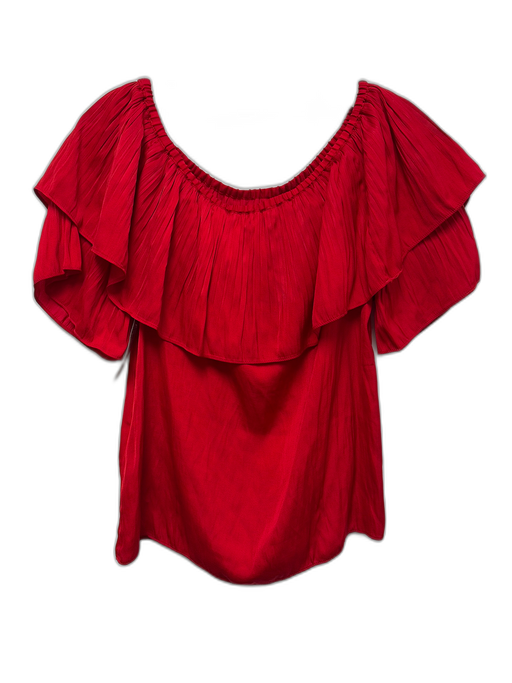 Maje Size 1 Red Polyester Off Shoulder Short Sleeve Wrinkled Boxy Top Red / 1