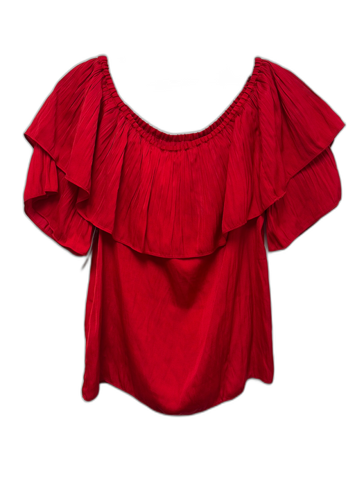 Maje Size 1 Red Polyester Off Shoulder Short Sleeve Wrinkled Boxy Top Red / 1