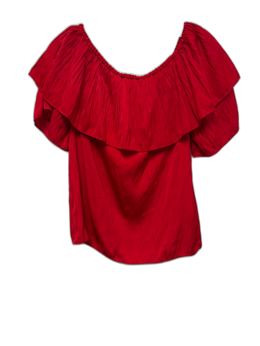 Maje Size 1 Red Polyester Off Shoulder Short Sleeve Wrinkled Boxy Top Red / 1