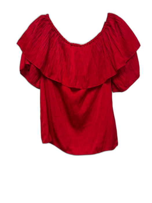 Maje Size 1 Red Polyester Off Shoulder Short Sleeve Wrinkled Boxy Top Red / 1
