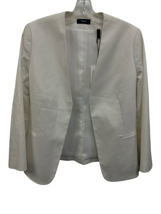 Theory Size 6 White Cotton Blend Open Front Darted Welt Pocket Blazer Jacket White / 6