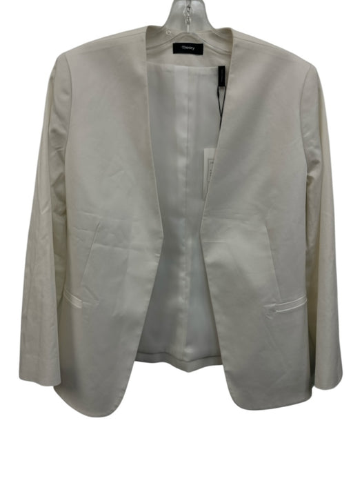 Theory Size 6 White Cotton Blend Open Front Darted Welt Pocket Blazer Jacket White / 6