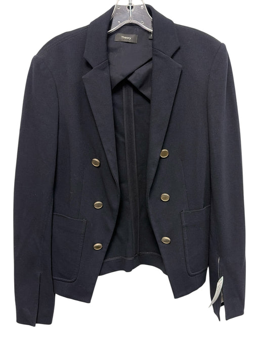 Theory Size 8 Navy Viscose Blend Silver Buttons Patch Pocket Open Front Jacket Navy / 8